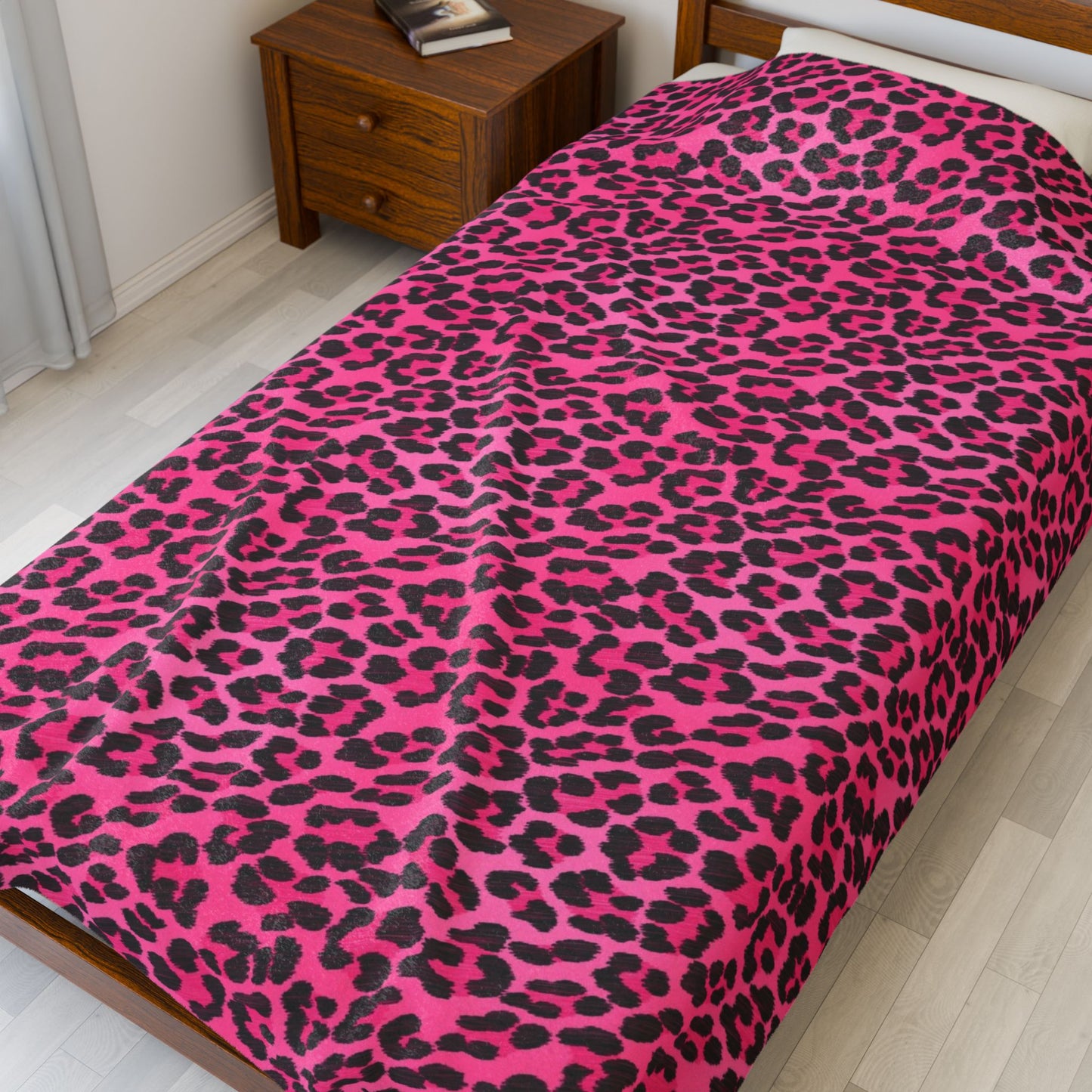 Hot Pink Leopard Print Velveteen Super Soft Plush Blanket 60" X 80"