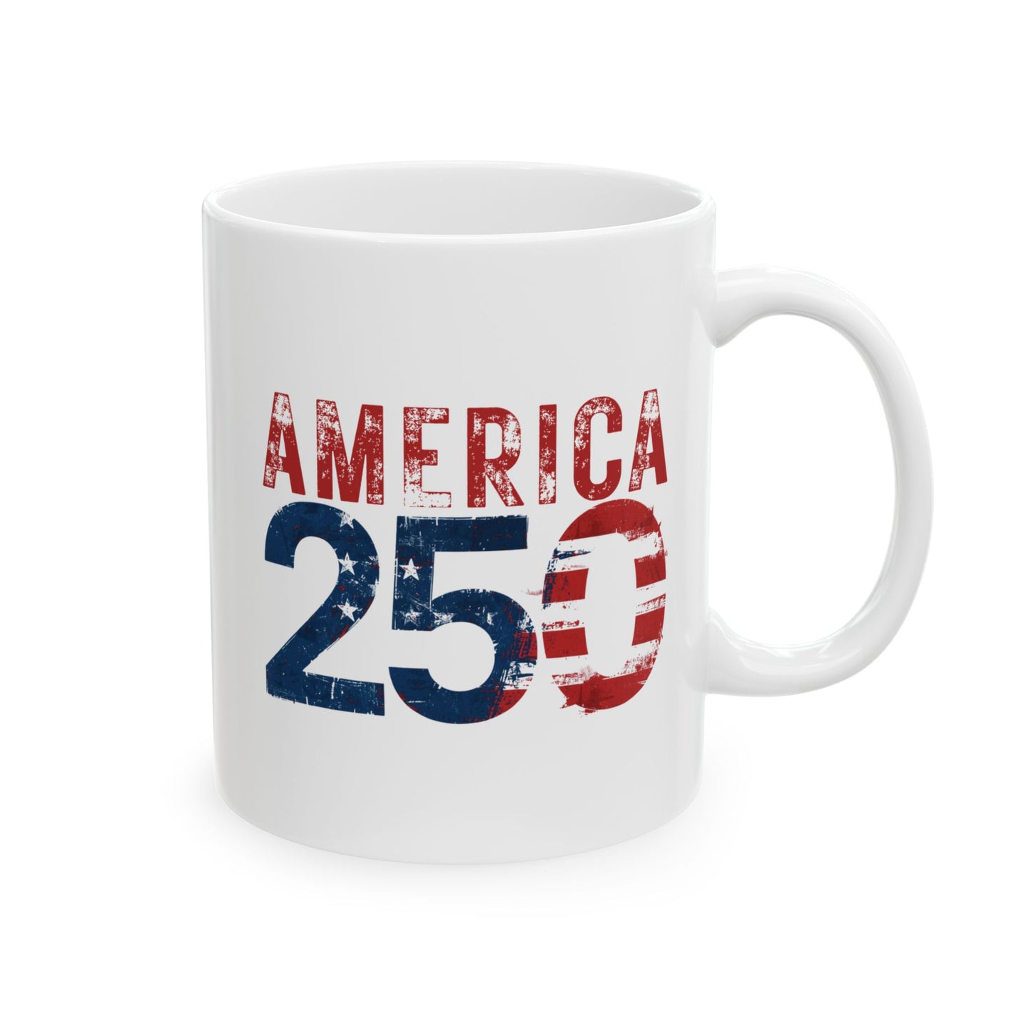 America 250 Years Commemorative Mug, Patriotic Distressed Flag Ceramic Coffee Cup