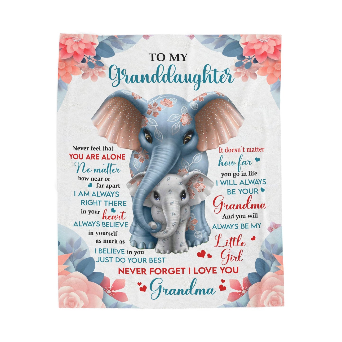 To My Granddaughter From Grandma "No matter how far apart" Velveteen Plush Blanket