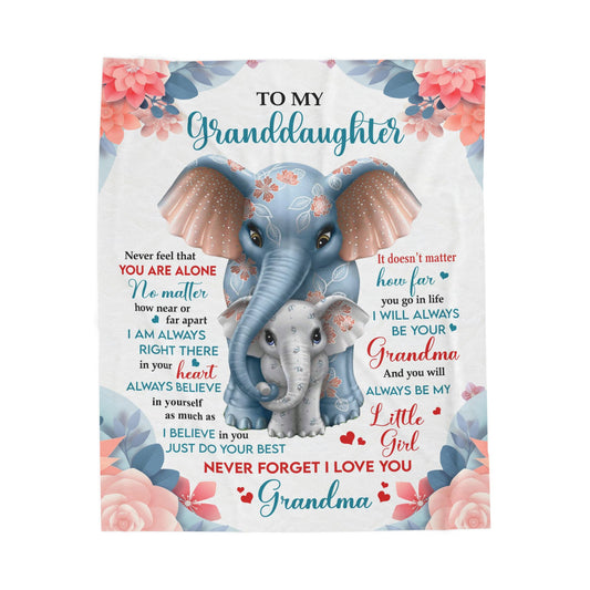 To My Granddaughter From Grandma "No matter how far apart" Velveteen Plush Blanket