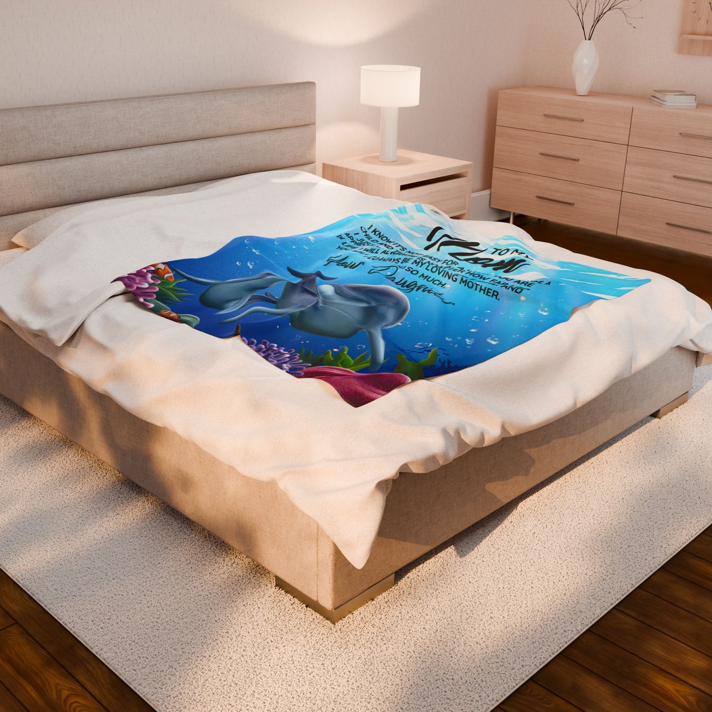 To Mom From Daughter Dolphins Under the Sea Velveteen Plush Blanket