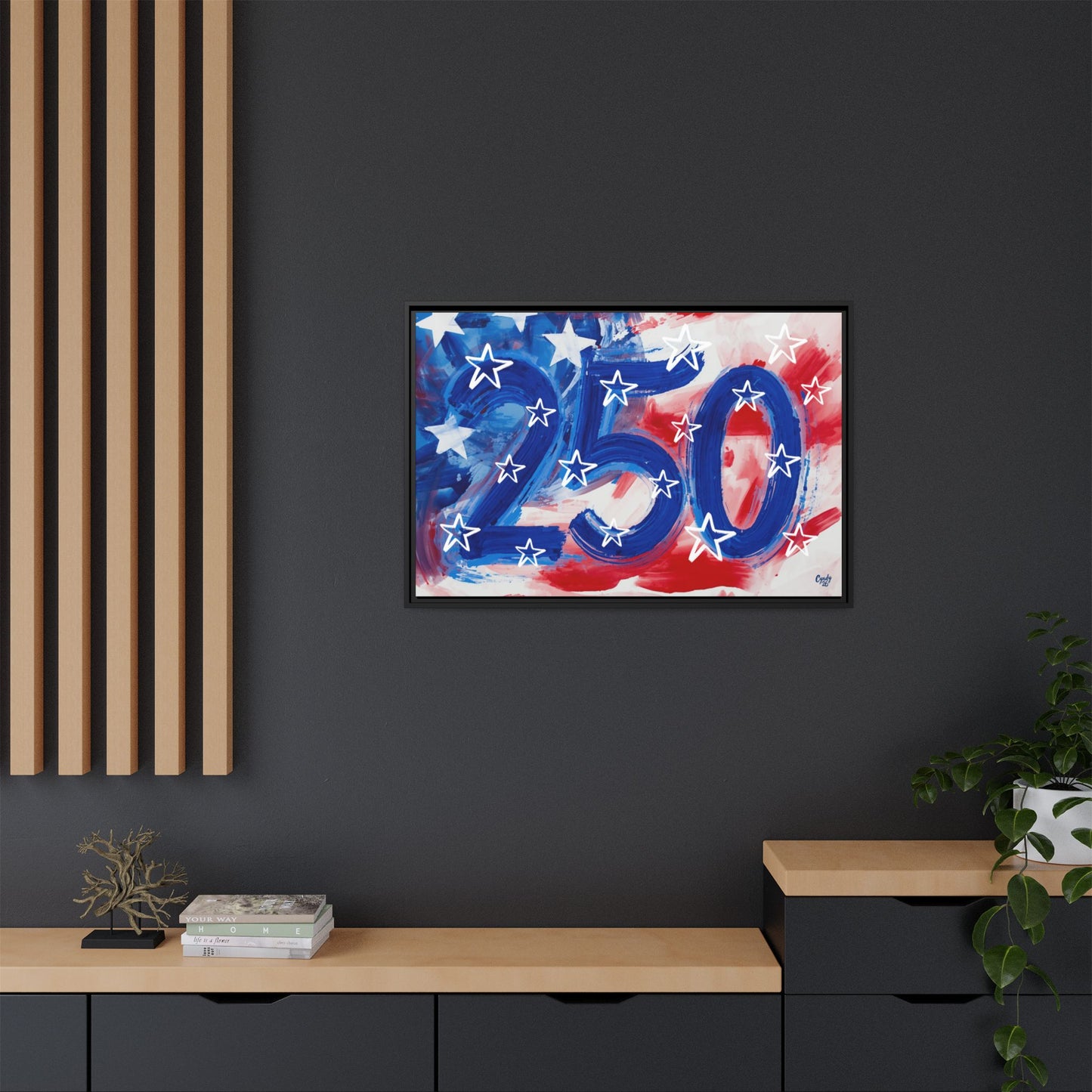 America 250 Years, American Flag Abstract, Premium Framed Canvas Art, Original Artwork by Cyndy Schatz