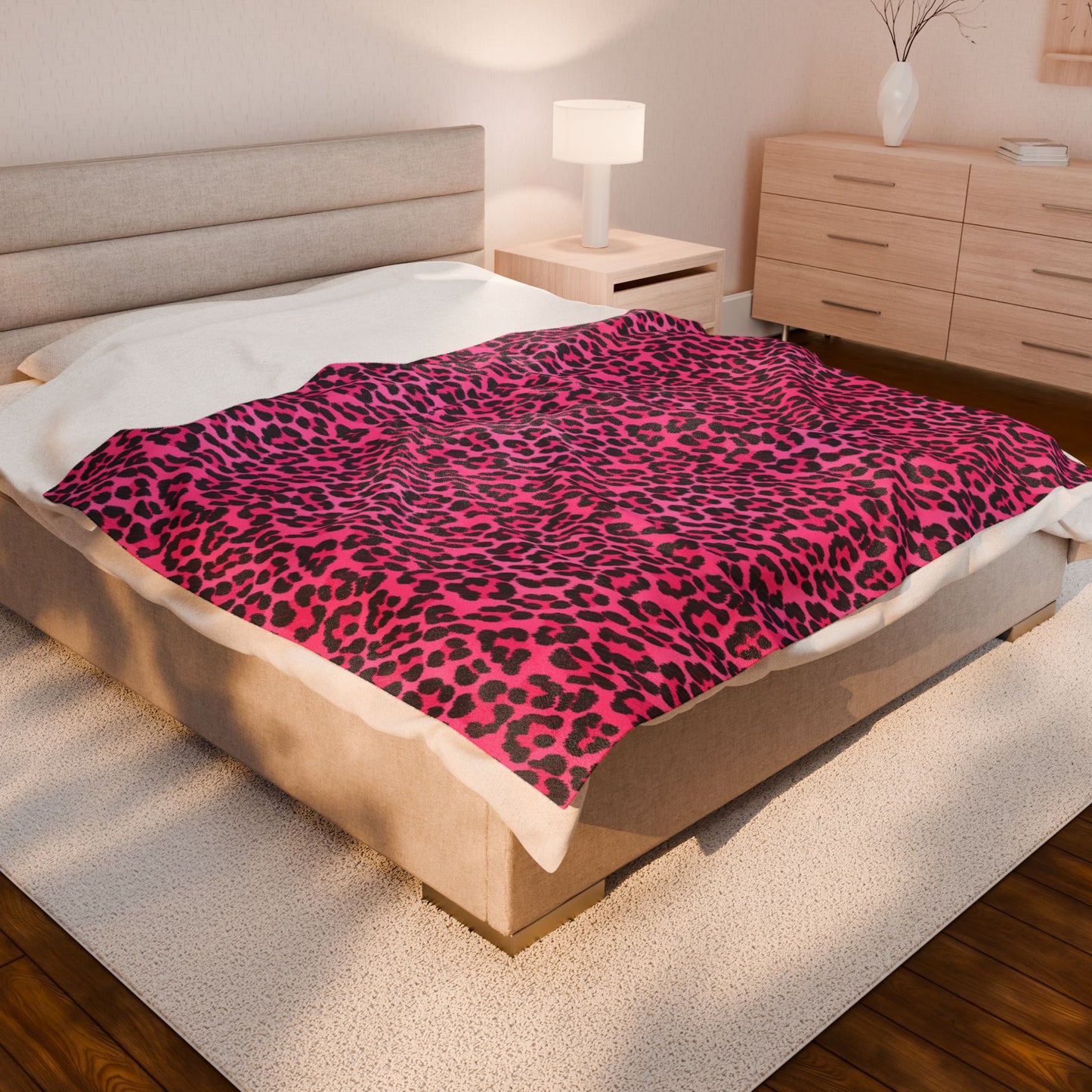 Hot Pink Leopard Print Velveteen Super Soft Plush Blanket 60" X 80"