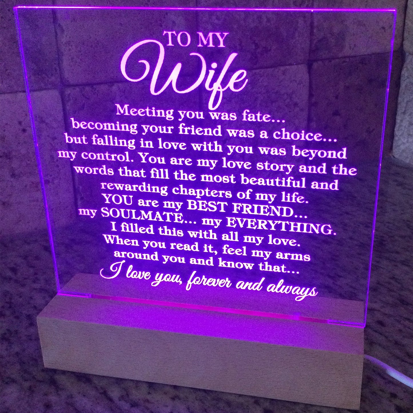 To My Wife "Meeting you was fate..." Acrylic Plaque with Lighted Base [Best Seller]
