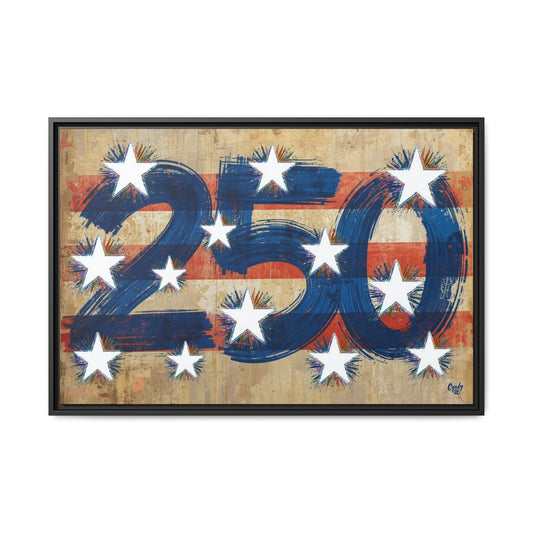 America 250 Years, US Flag Vintage Abstract, Premium Framed Canvas Art, Original Artwork by Cyndy Schatz