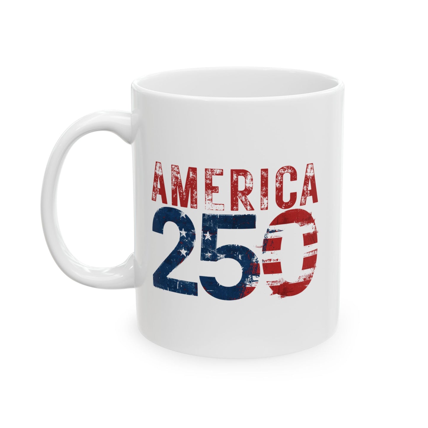 America 250 Years Commemorative Mug, Patriotic Distressed Flag Ceramic Coffee Cup