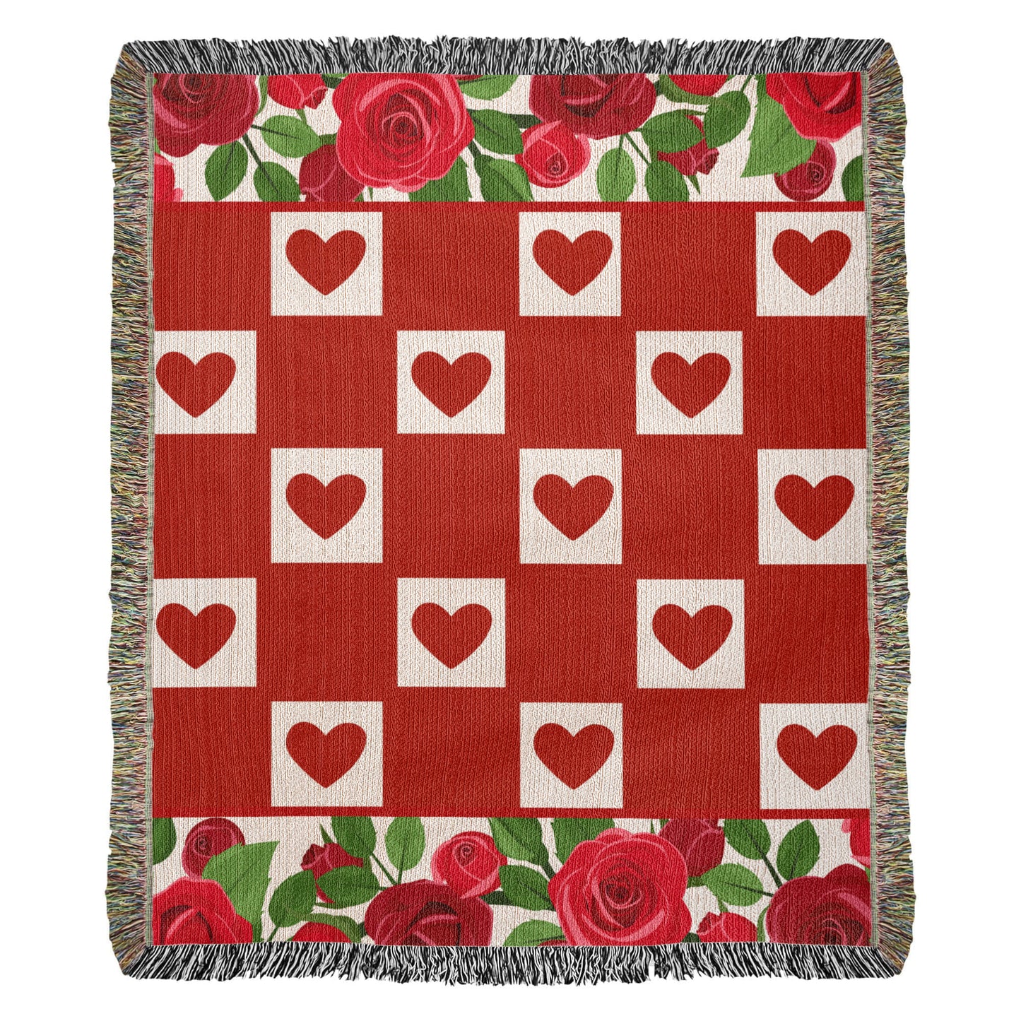 Hearts and Roses Heirloom Woven Blanket 50" X 60"