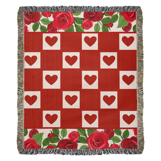 Hearts and Roses Heirloom Woven Blanket 50" X 60"