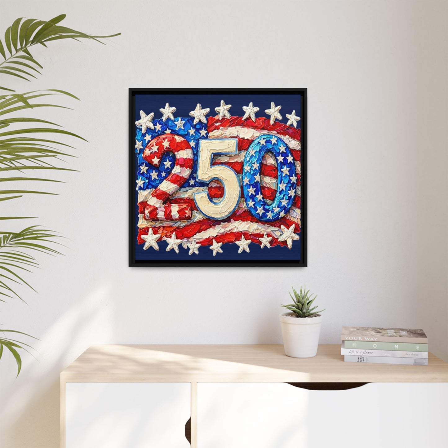 America 250 Years Commemorative Design Stars & Stripes US Flag Framed Canvas Wall Art