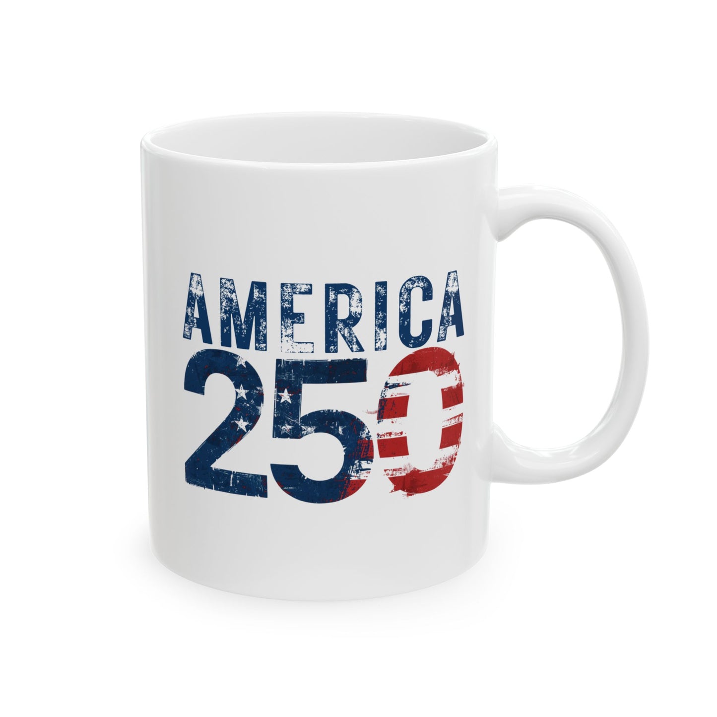 America 250 Years Commemorative Mug, Patriotic Distressed Flag Ceramic Coffee Cup