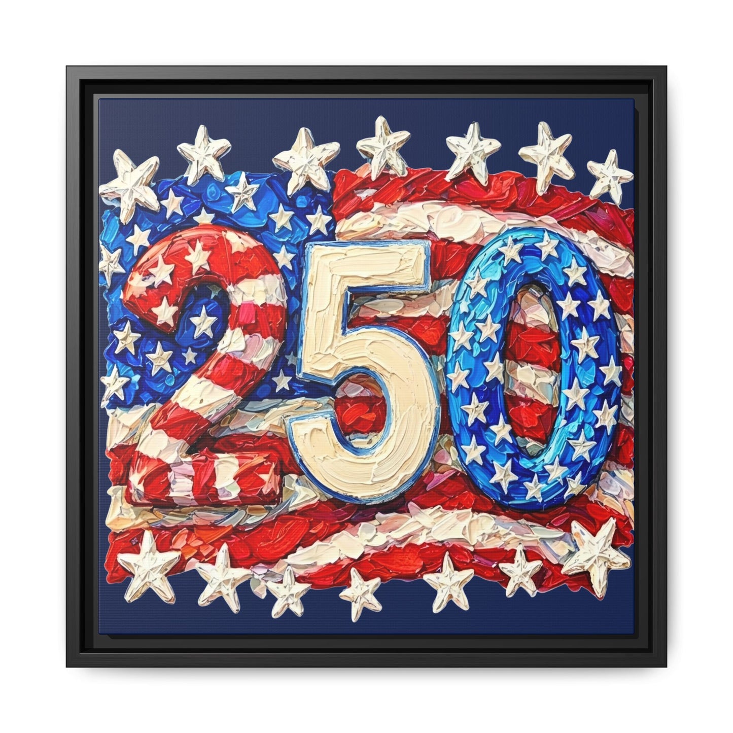America 250 Years Commemorative Design Stars & Stripes US Flag Framed Canvas Wall Art