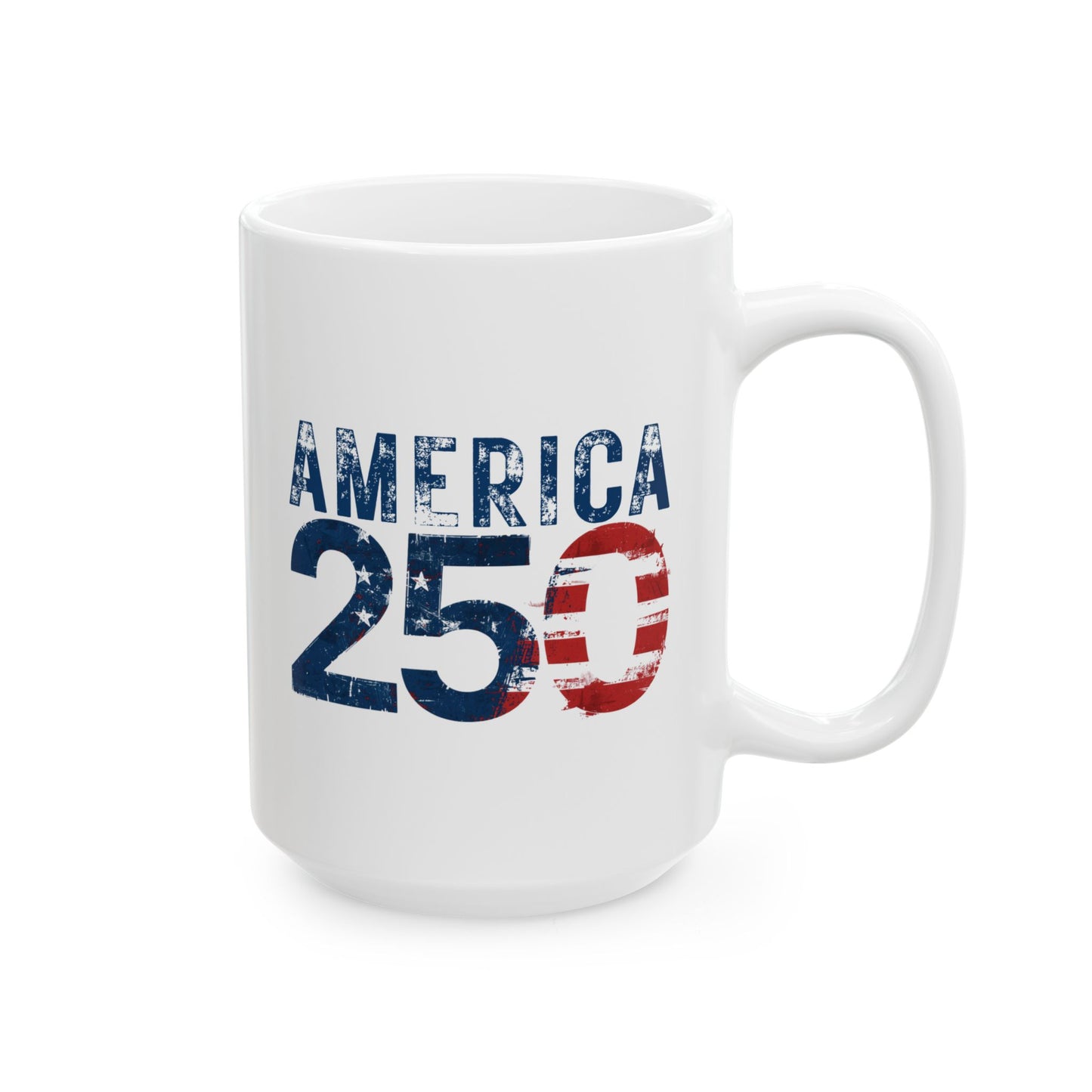 America 250 Years Commemorative Mug, Patriotic Distressed Flag Ceramic Coffee Cup
