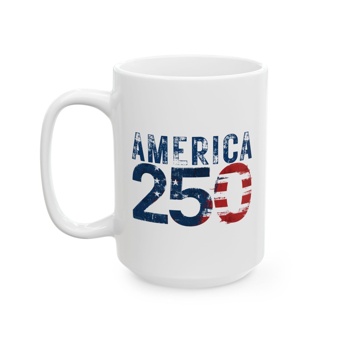 America 250 Years Commemorative Mug, Patriotic Distressed Flag Ceramic Coffee Cup