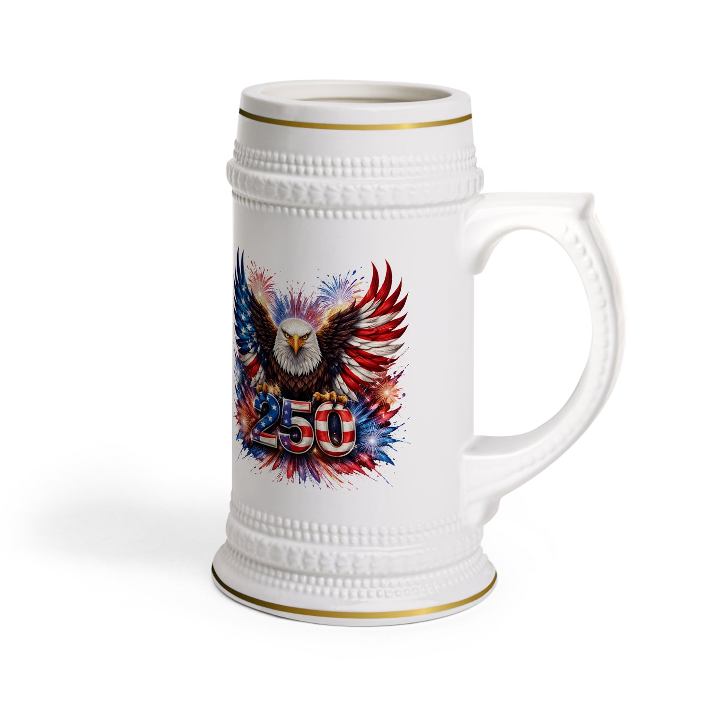 Commemorative America 250 Years Eagle Beer Stein Mug — Patriotic American Flag Bald Eagle