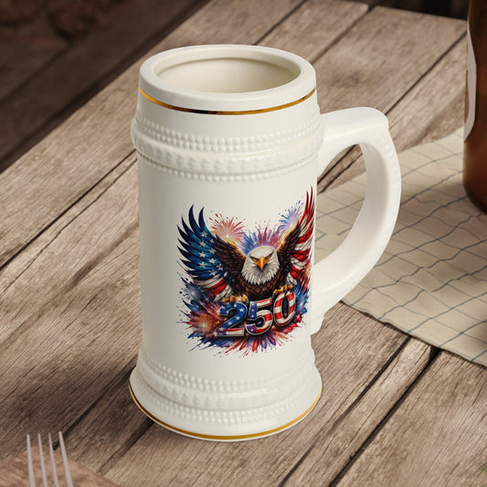 Commemorative America 250 Years Eagle Beer Stein Mug — Patriotic American Flag Bald Eagle