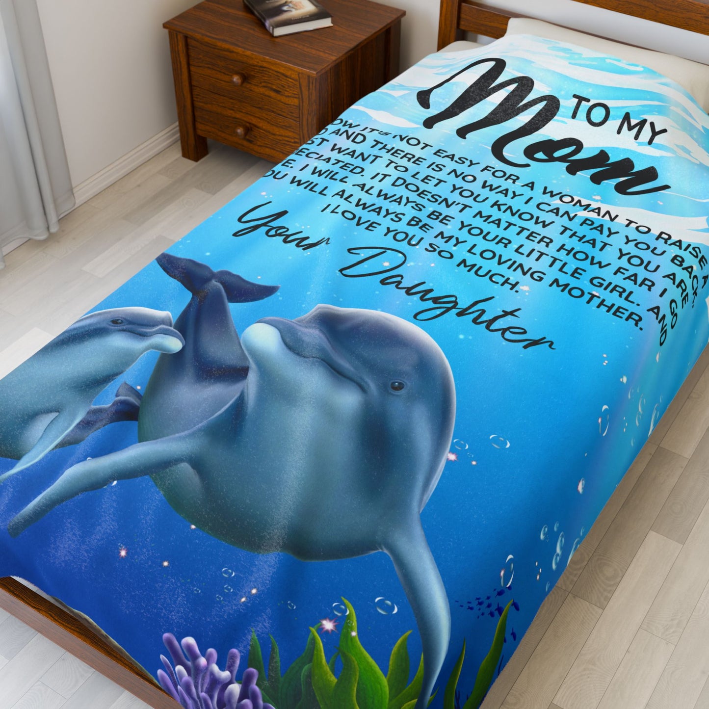 To Mom From Daughter Dolphins Under the Sea Velveteen Plush Blanket