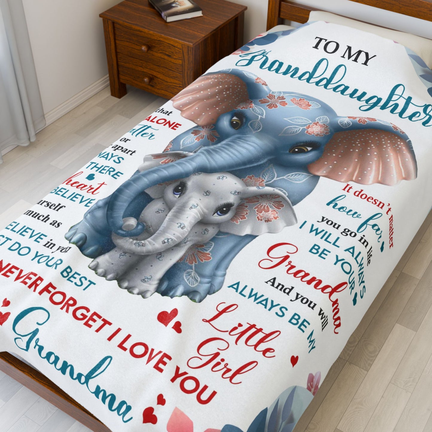 To My Granddaughter From Grandma "No matter how far apart" Velveteen Plush Blanket