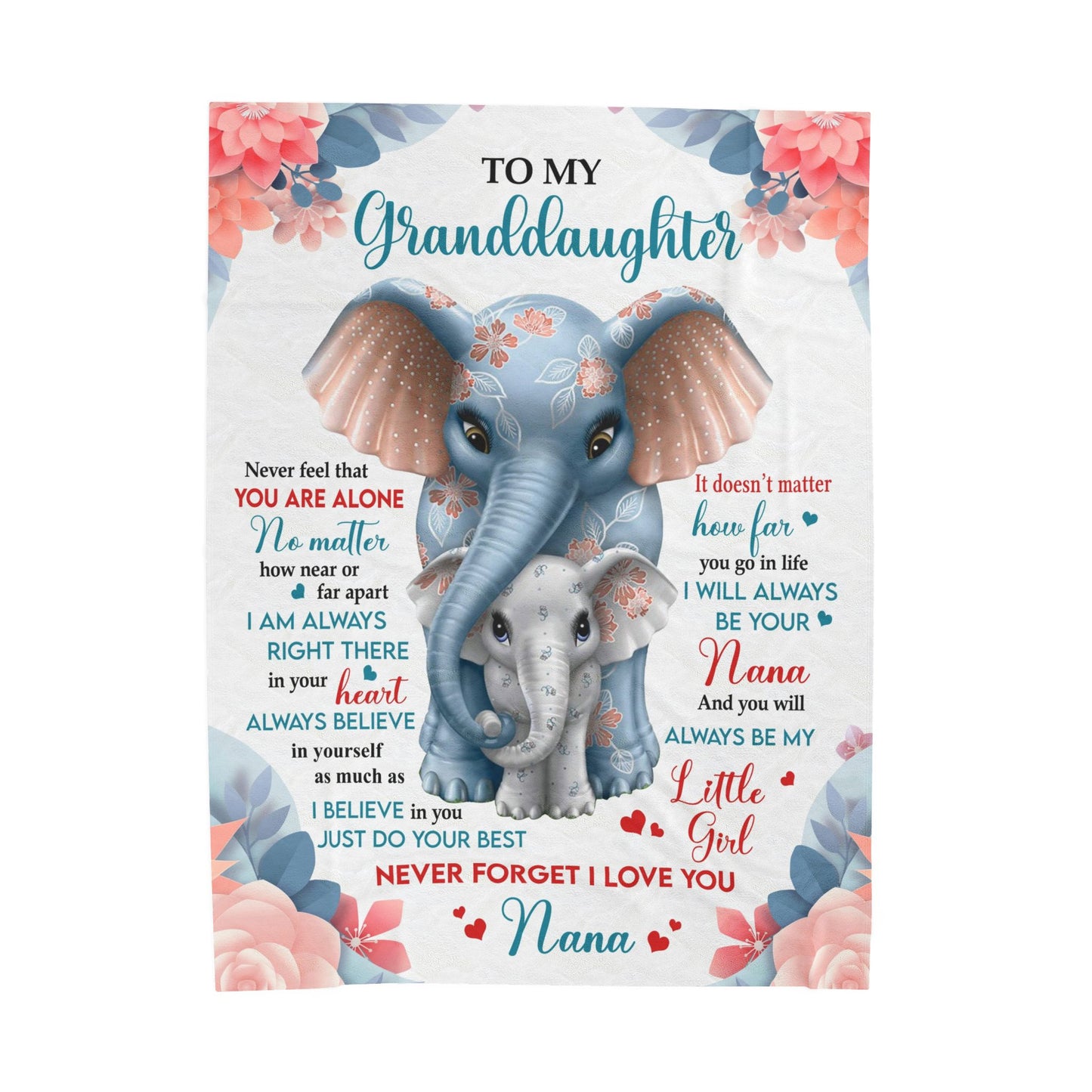 To My Granddaughter From Nana "No matter how far apart" Velveteen Plush Blanket