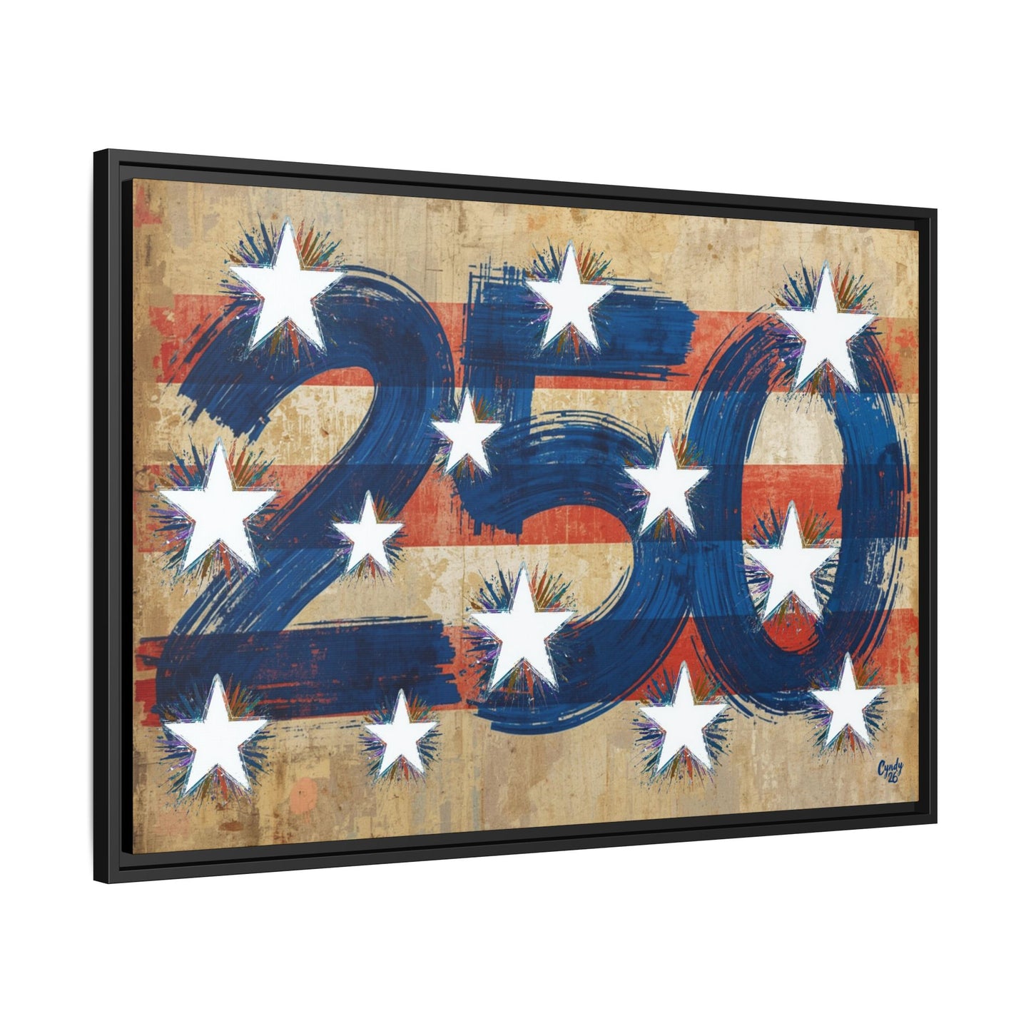 America 250 Years, US Flag Vintage Abstract, Premium Framed Canvas Art, Original Artwork by Cyndy Schatz