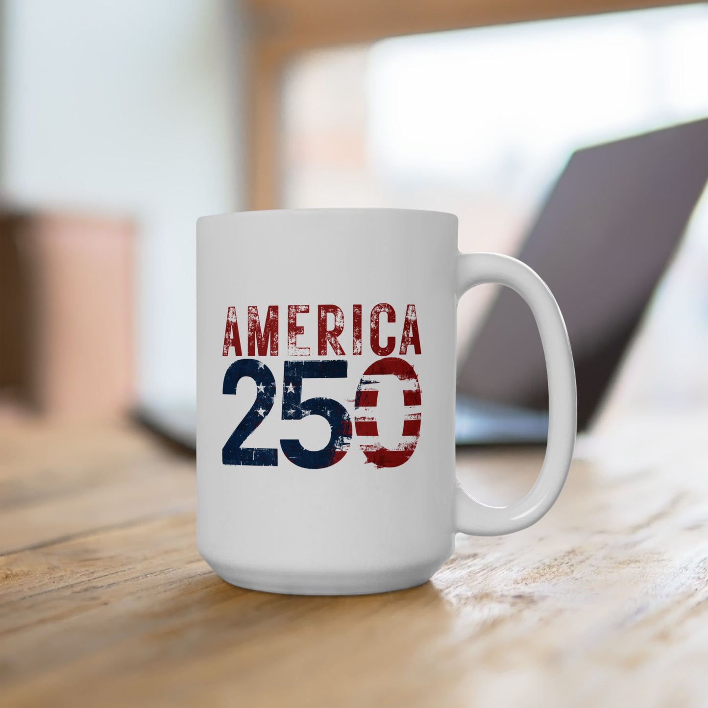 America 250 Years Commemorative Mug, Patriotic Distressed Flag Ceramic Coffee Cup