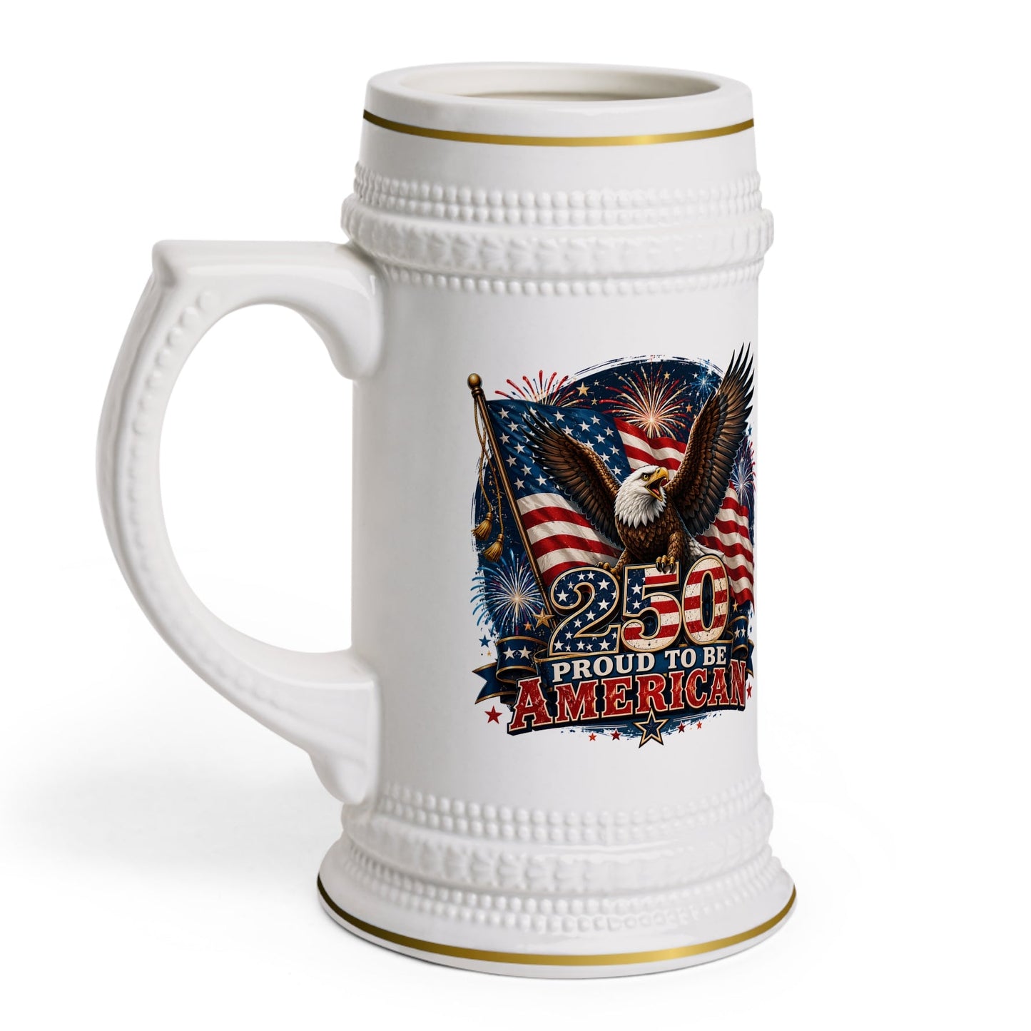 Commemorative America 250 Years Eagle Beer Stein Mug — Patriotic American Flag Bald Eagle