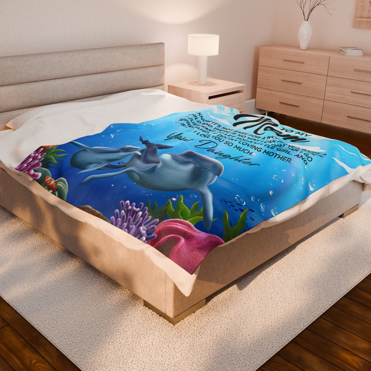 To Mom From Daughter Dolphins Under the Sea Velveteen Plush Blanket