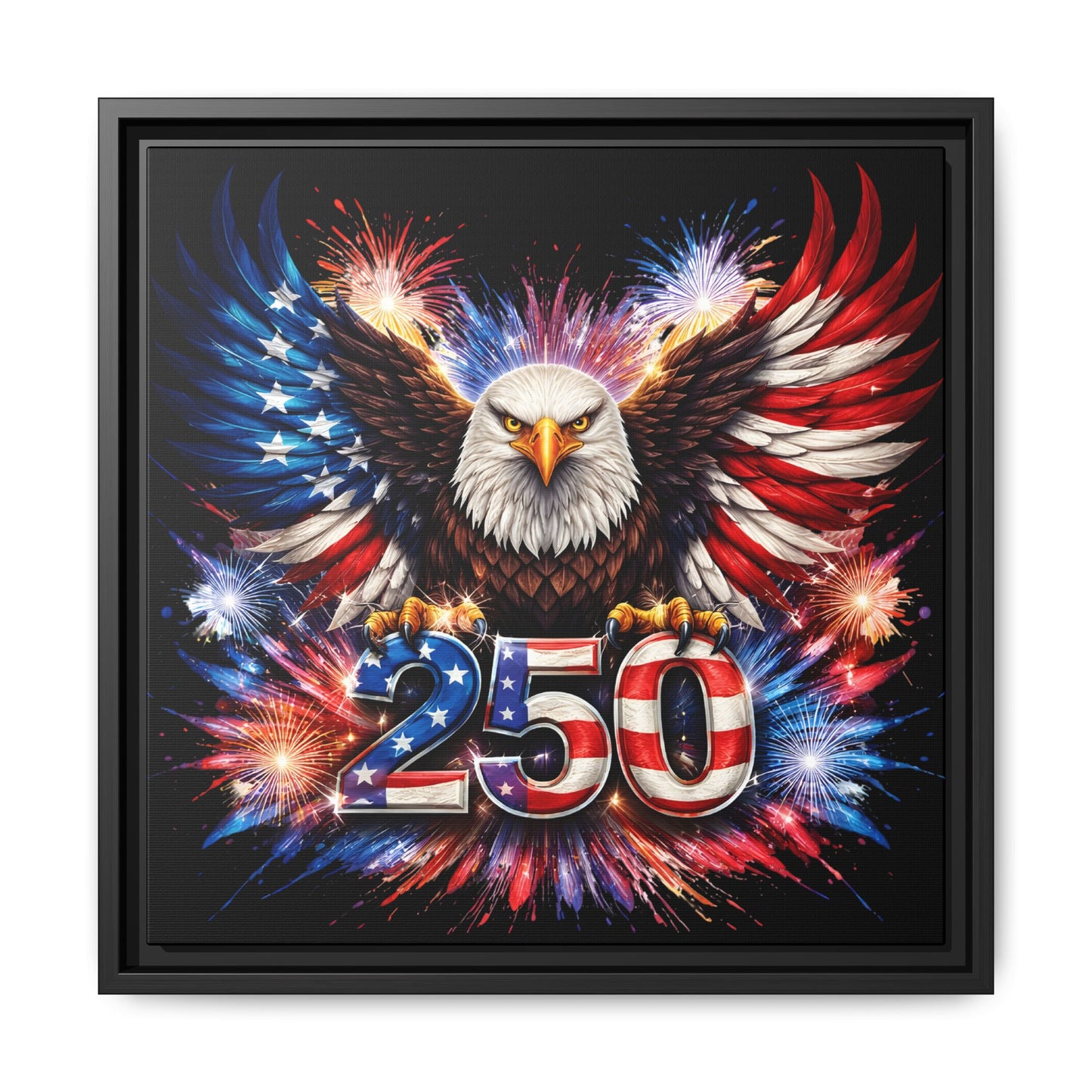 America 250 Years Commemorative Design Patriotic US Flag Eagle Framed Canvas Wall Art
