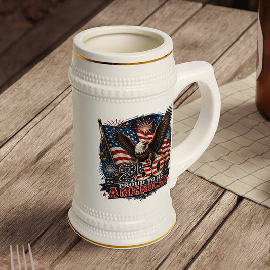 Commemorative America 250 Years Eagle Beer Stein Mug — Patriotic American Flag Bald Eagle