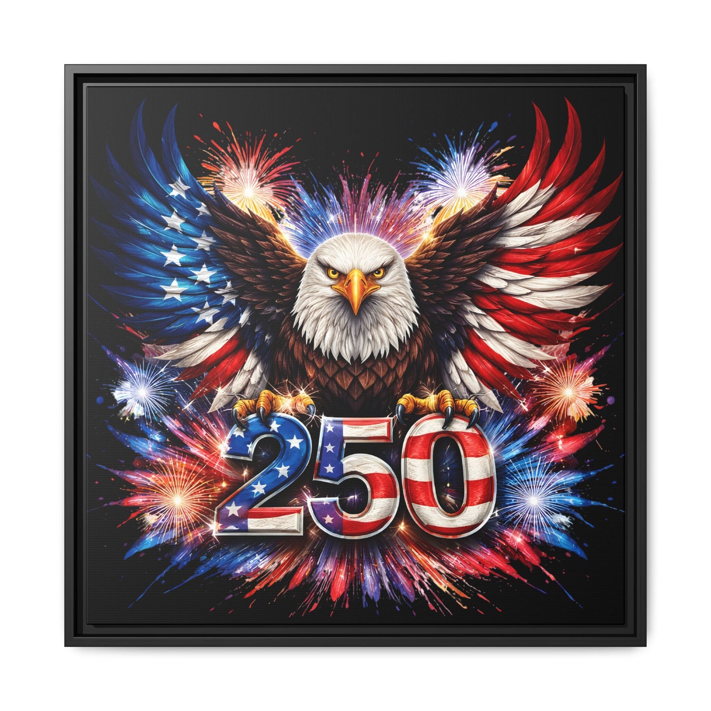 America 250 Years Commemorative Design Patriotic US Flag Eagle Framed Canvas Wall Art