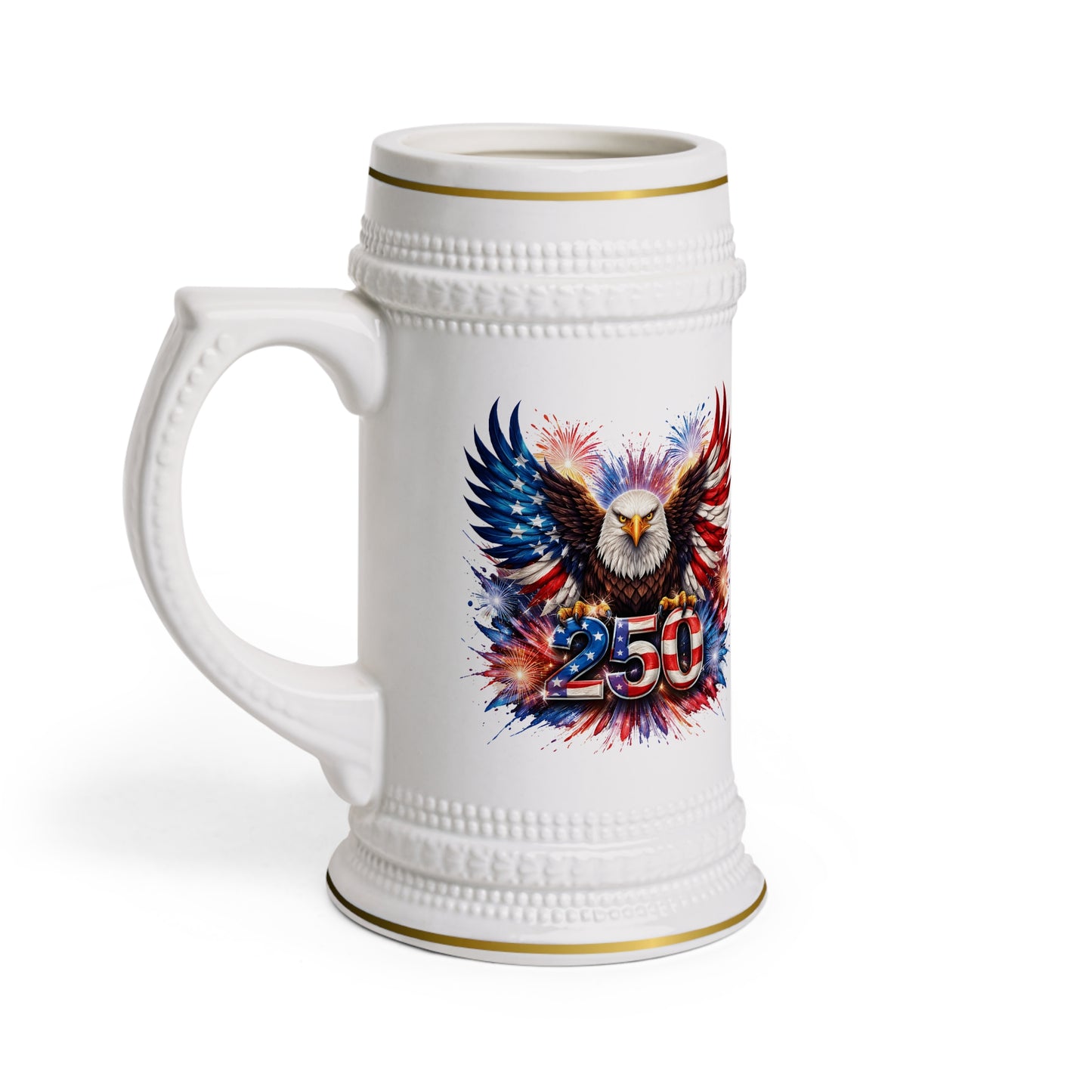 Commemorative America 250 Years Eagle Beer Stein Mug — Patriotic American Flag Bald Eagle