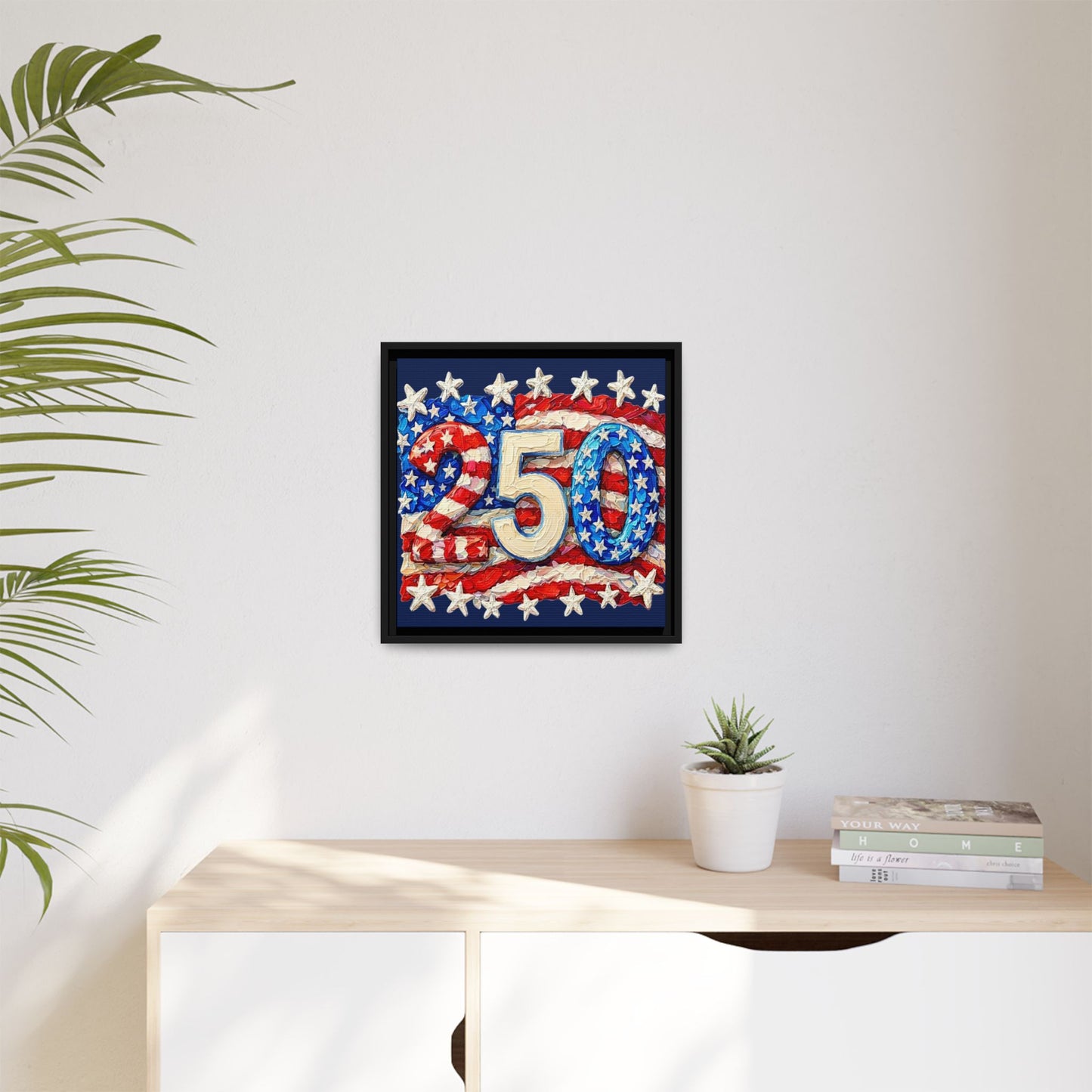 America 250 Years Commemorative Design Stars & Stripes US Flag Framed Canvas Wall Art
