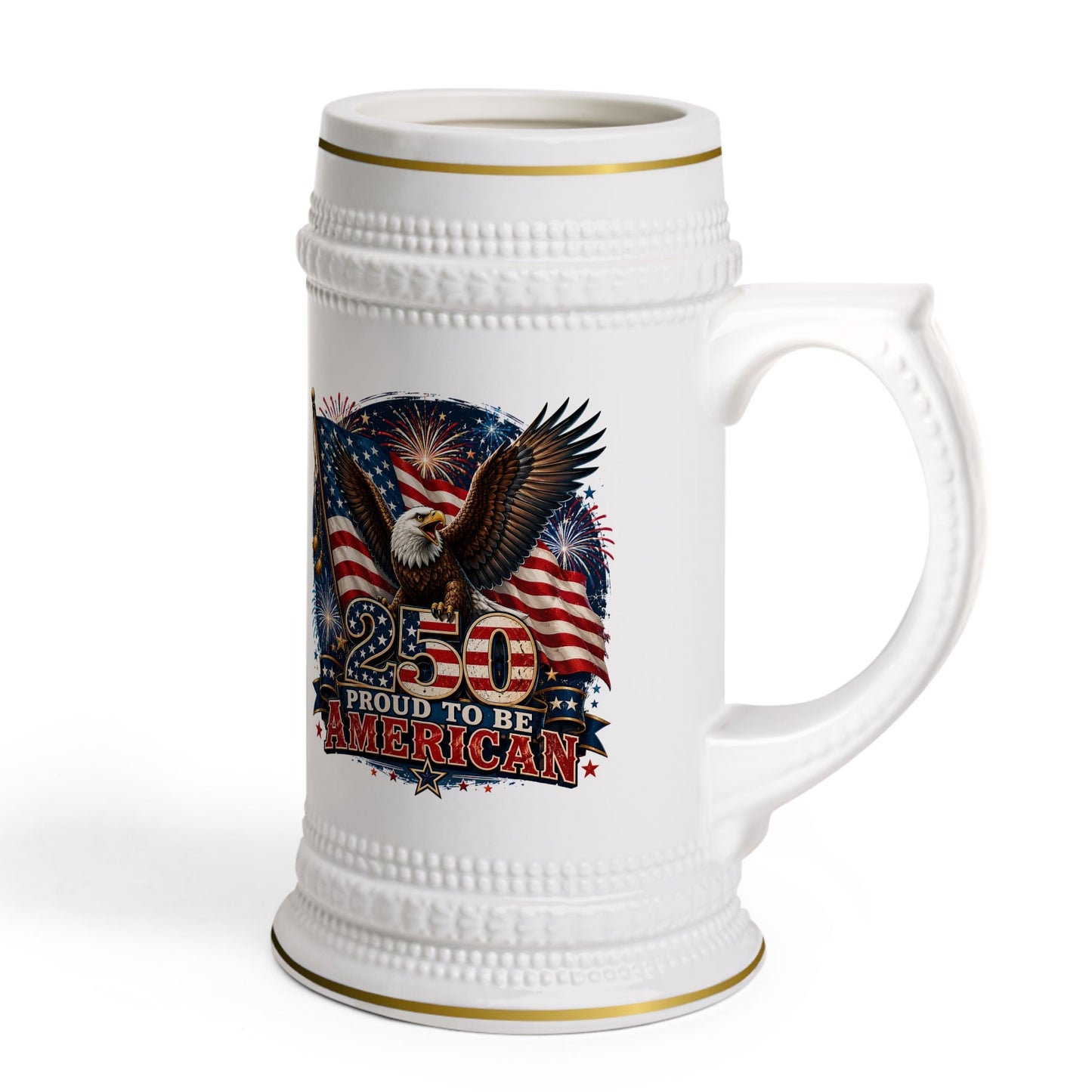 Commemorative America 250 Years Eagle Beer Stein Mug — Patriotic American Flag Bald Eagle