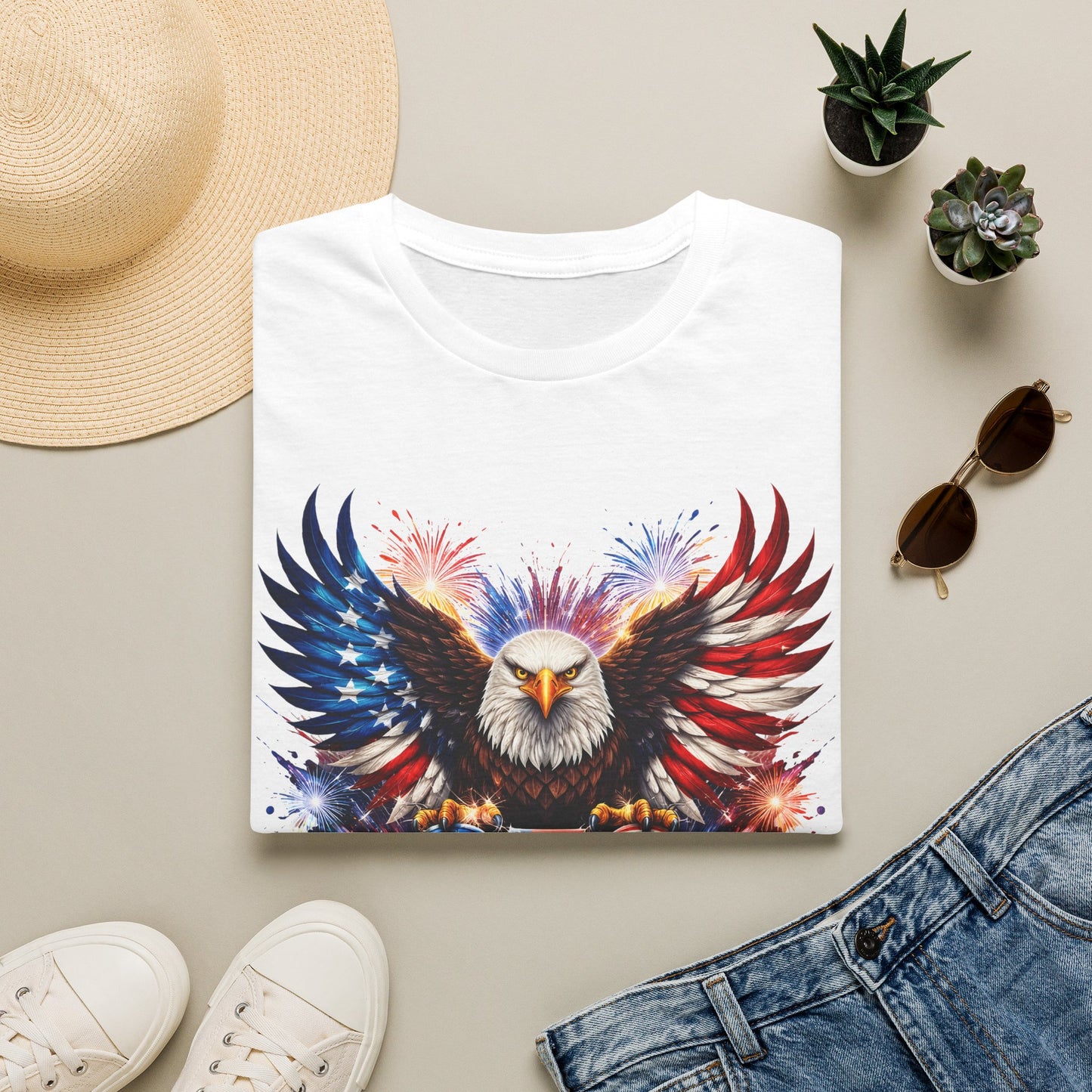 Commemorating America 250 Stars & Stripes Eagle T-Shirt — Premium Gildan Softstyle Tee Sizes up to 5XL