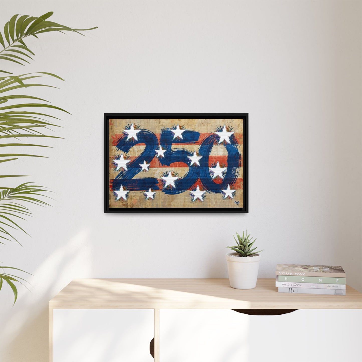 America 250 Years, US Flag Vintage Abstract, Premium Framed Canvas Art, Original Artwork by Cyndy Schatz