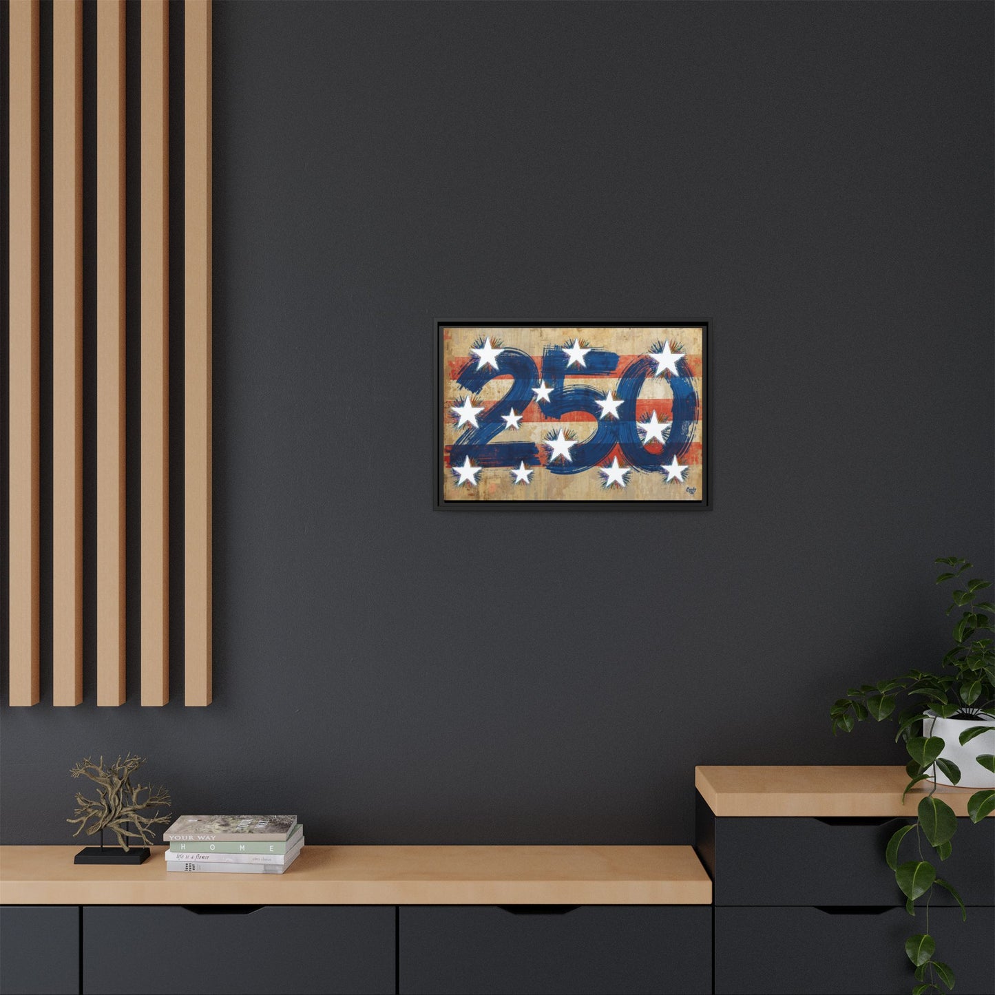 America 250 Years, US Flag Vintage Abstract, Premium Framed Canvas Art, Original Artwork by Cyndy Schatz