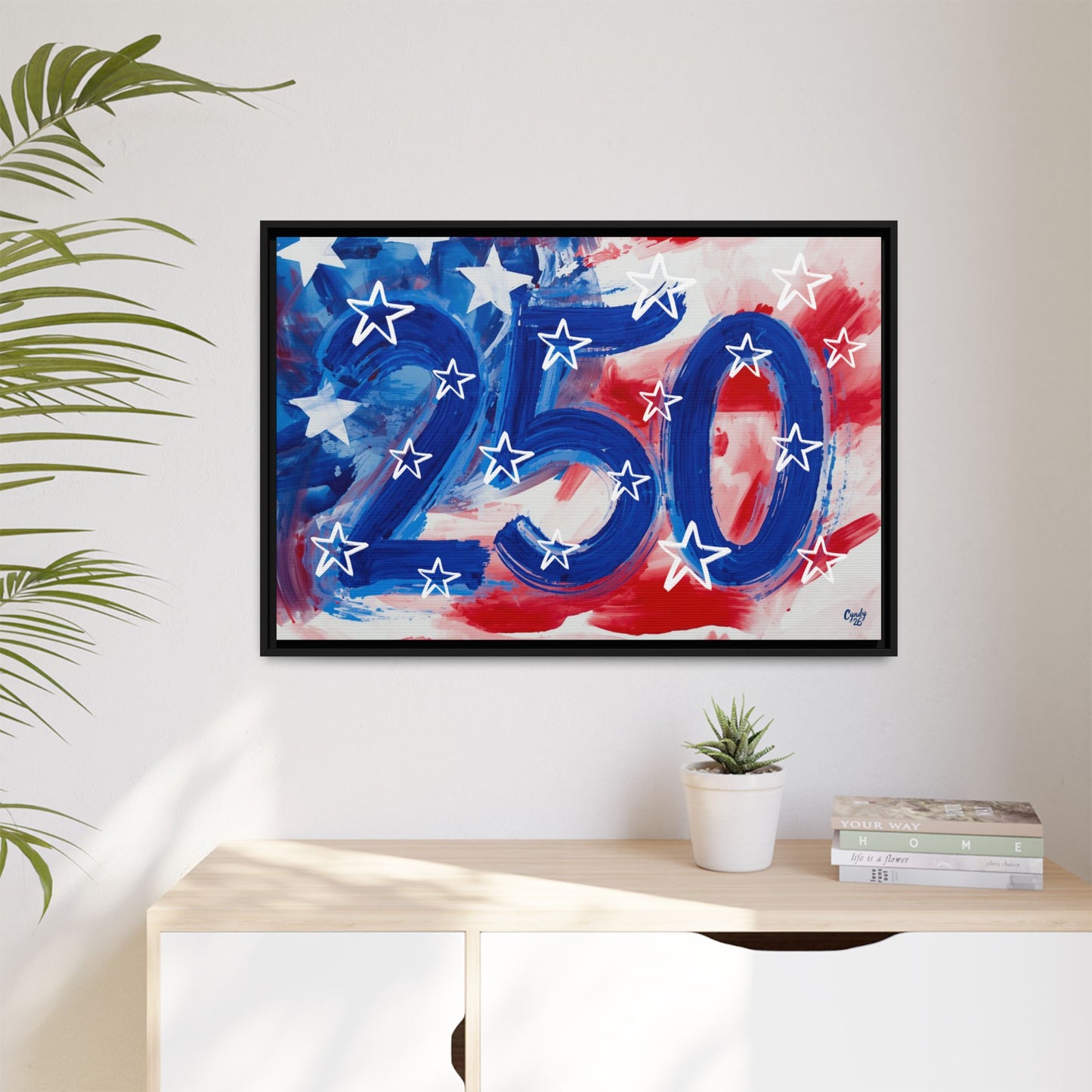 America 250 Years, American Flag Abstract, Premium Framed Canvas Art, Original Artwork by Cyndy Schatz