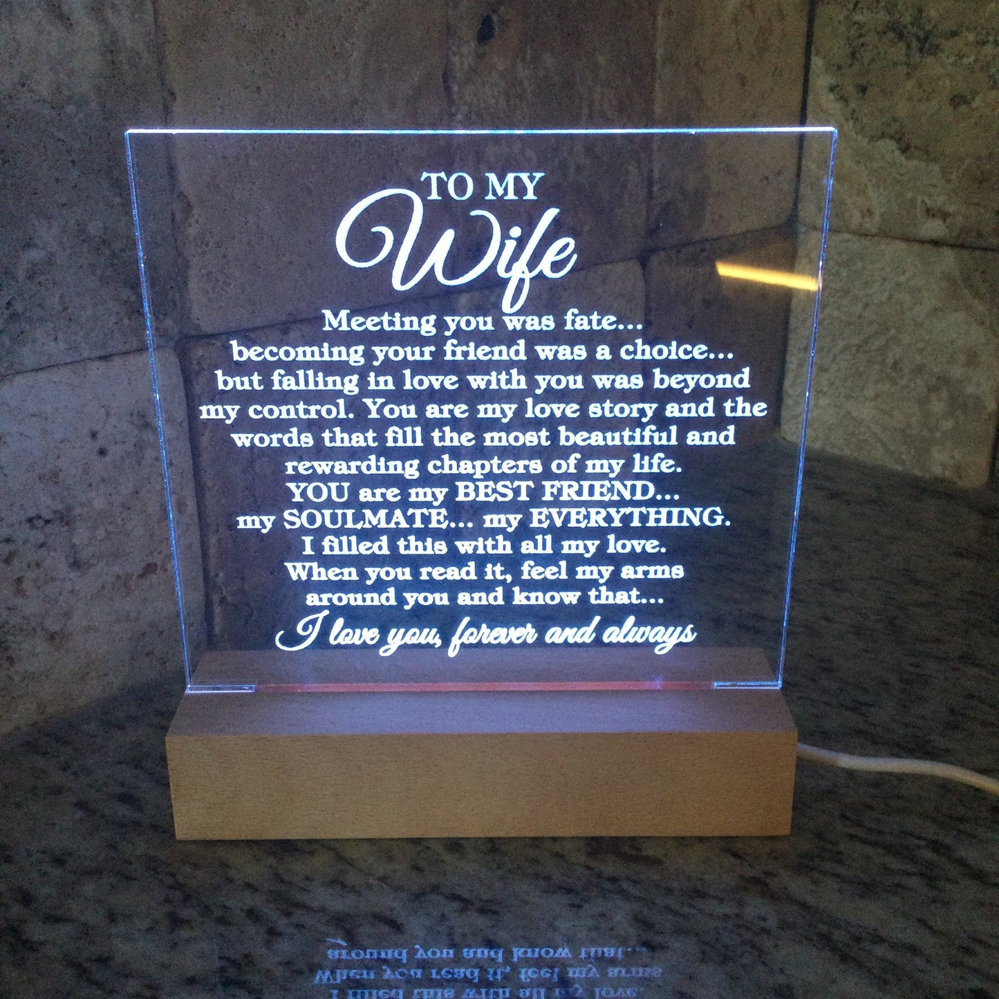 To My Wife "Meeting you was fate..." Acrylic Plaque with Lighted Base [Best Seller]