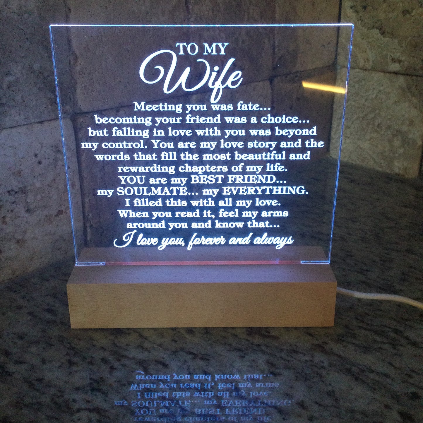To My Wife "Meeting you was fate..." Acrylic Plaque with Lighted Base [Best Seller]