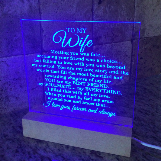 To My Wife "Meeting you was fate..." Acrylic Plaque with Lighted Base [Best Seller]