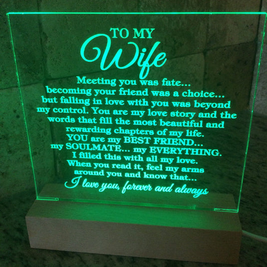 To My Wife "Meeting you was..." Acrylic Plaque With Lighted Wooden Base