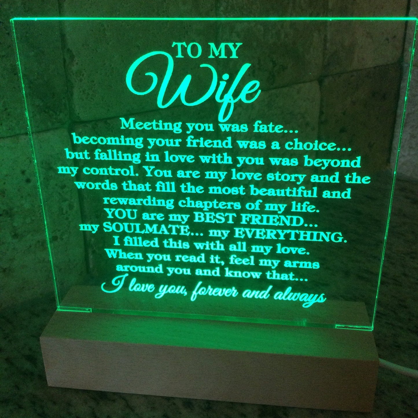To My Wife "Meeting you was fate..." Acrylic Plaque with Lighted Base [Best Seller]