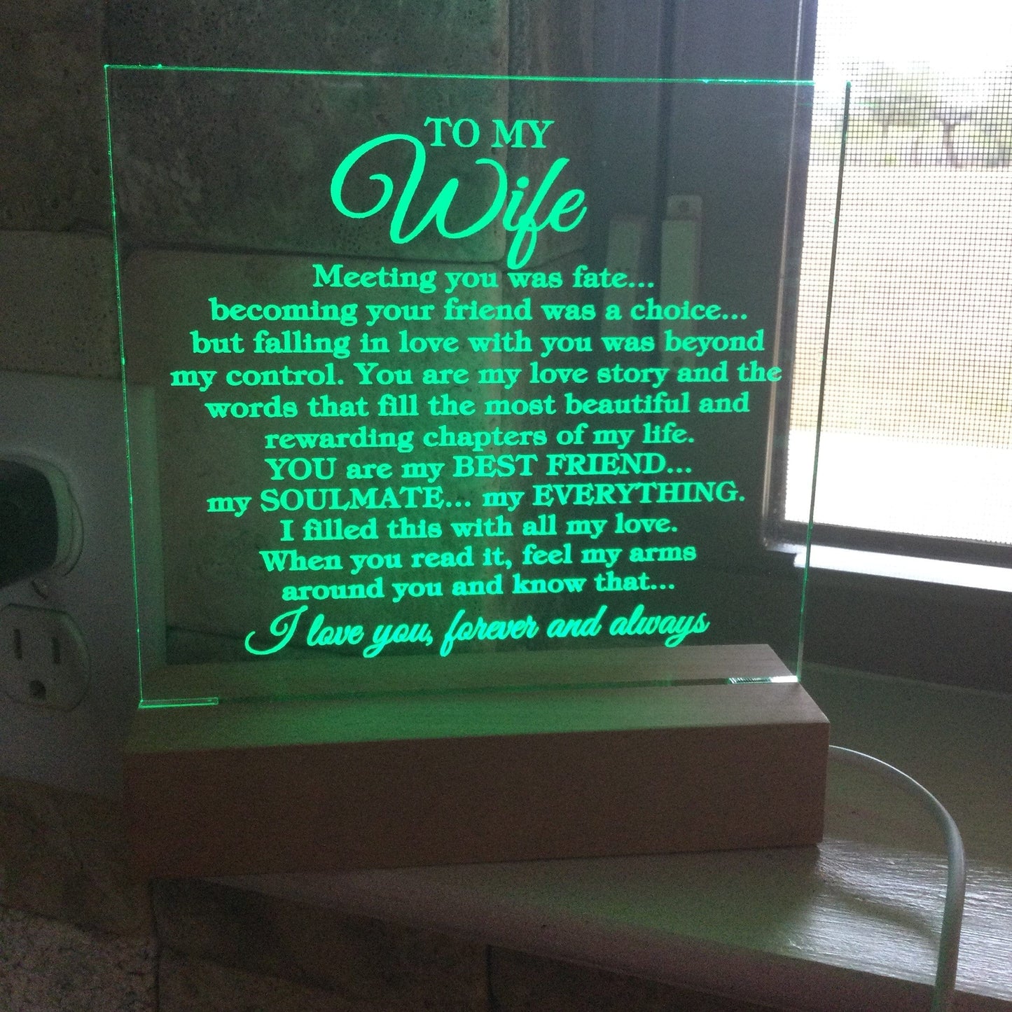 To My Wife "Meeting you was..." Acrylic Plaque With Lighted Wooden Base