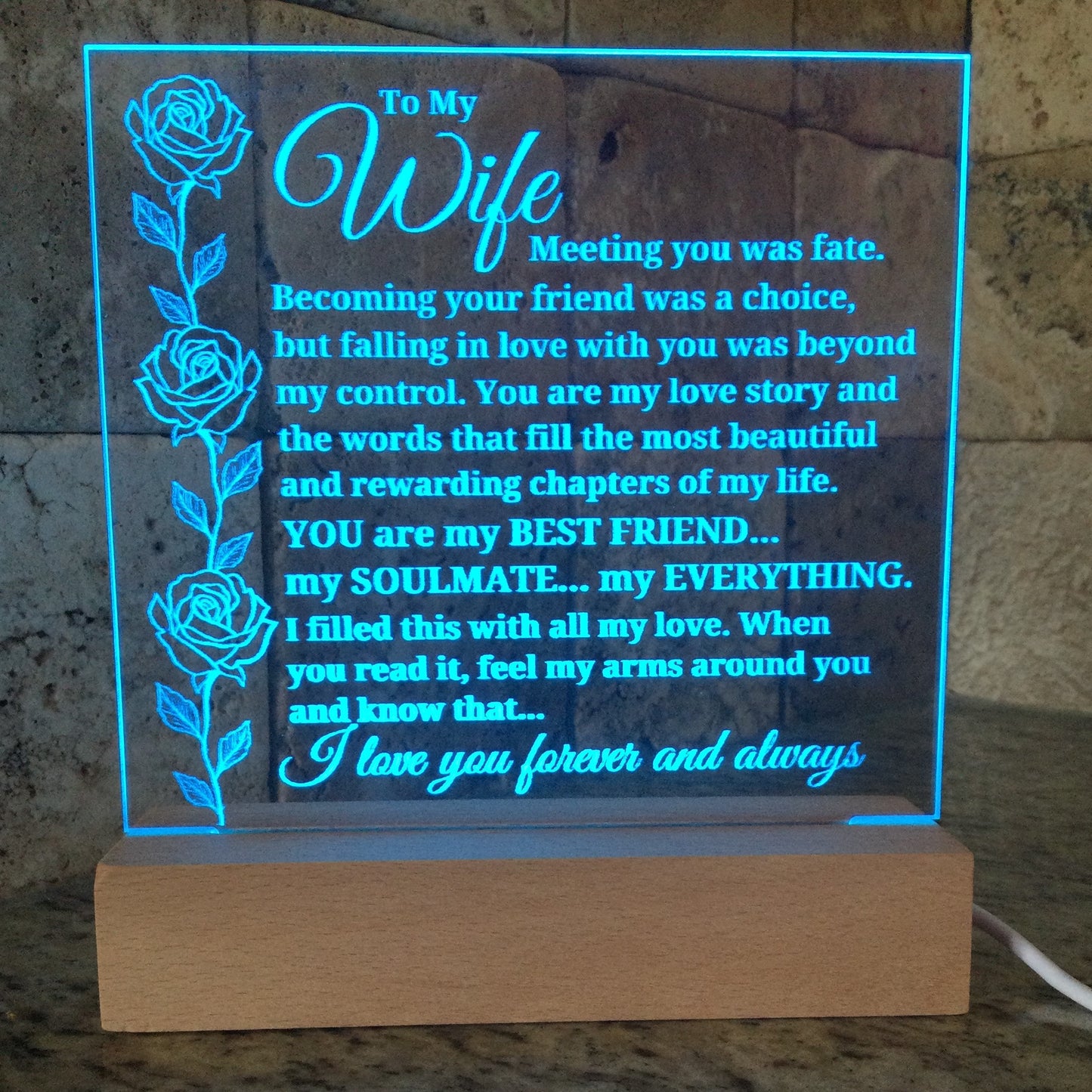 To My Wife "Meeting you was fate..." Acrylic Plaque With Lighted Base [BEST SELLER]
