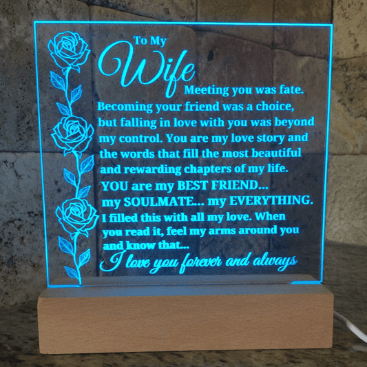 To My Wife "Meeting you was fate..." Acrylic Plaque With Lighted Base [BEST SELLER]