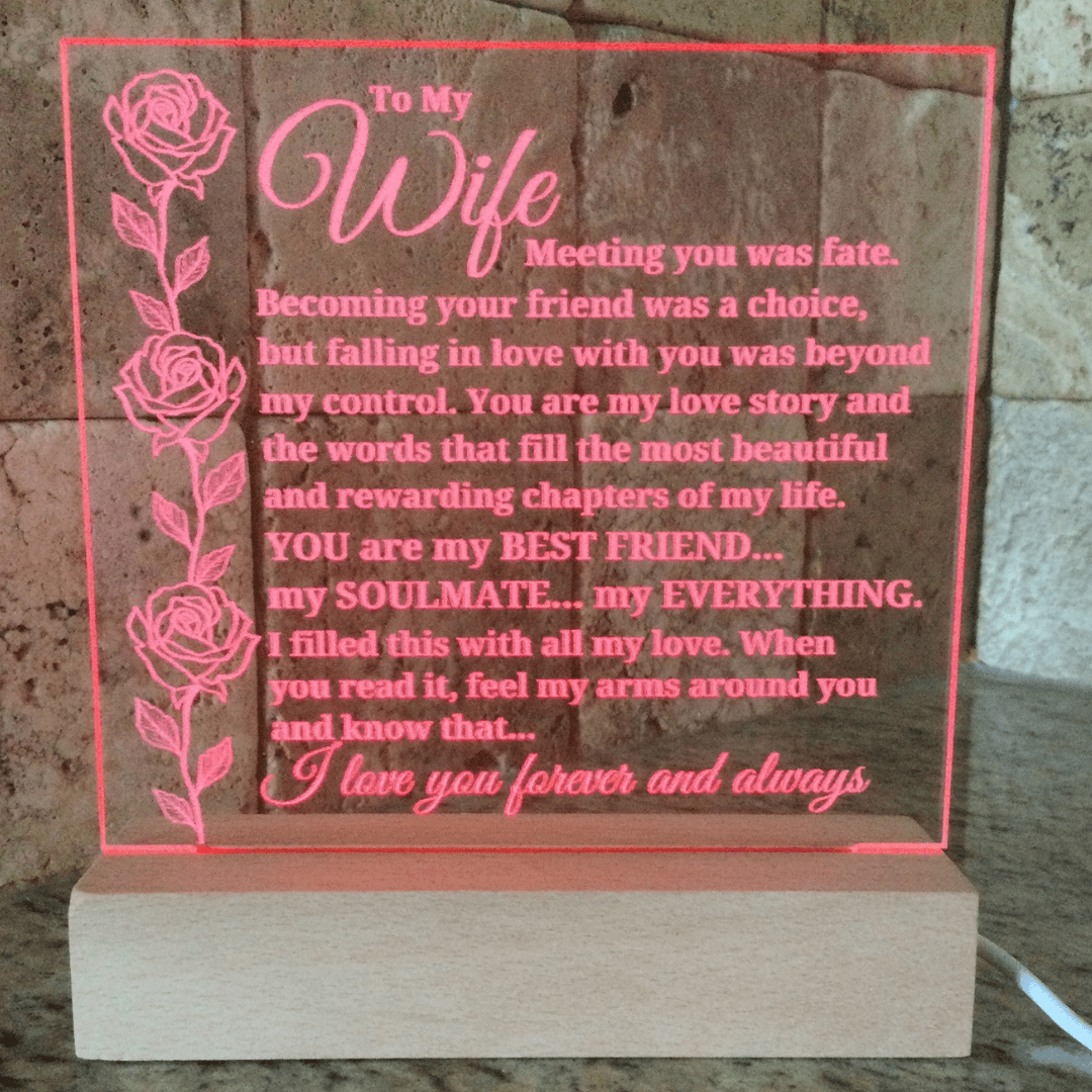 To My Wife "Meeting you was fate..." Acrylic Plaque With Lighted Base [BEST SELLER]
