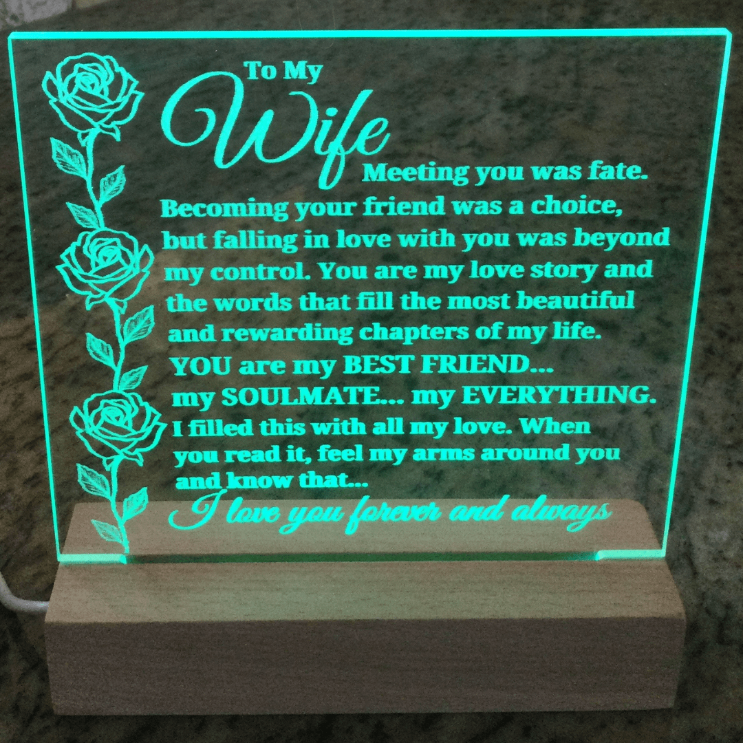 To My Wife "Meeting you was fate..." Acrylic Plaque With Lighted Base [BEST SELLER]