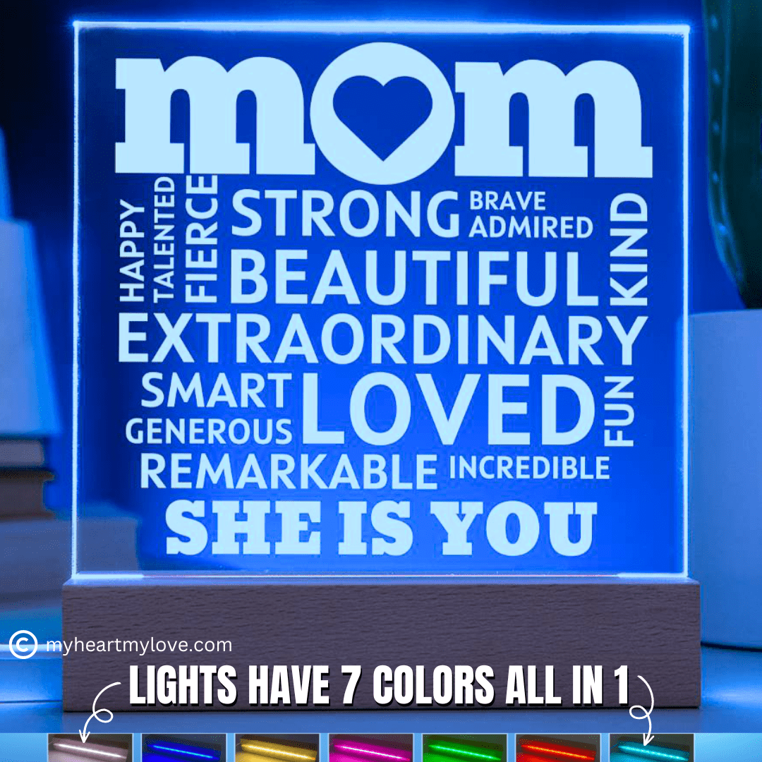 [Best Seller] MOM "She Is You" Acrylic Plaque With Lighted Base, Uniquely Perfect Gift for Mom