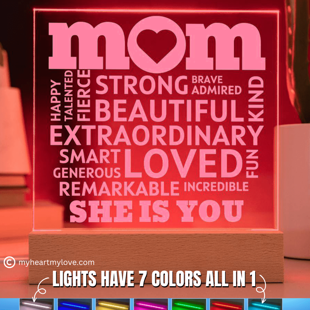 [Best Seller] MOM "She Is You" Acrylic Plaque With Lighted Base, Uniquely Perfect Gift for Mom