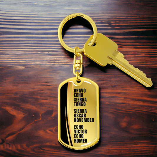 Best Son Ever in Military Code Dog Tag Keychain
