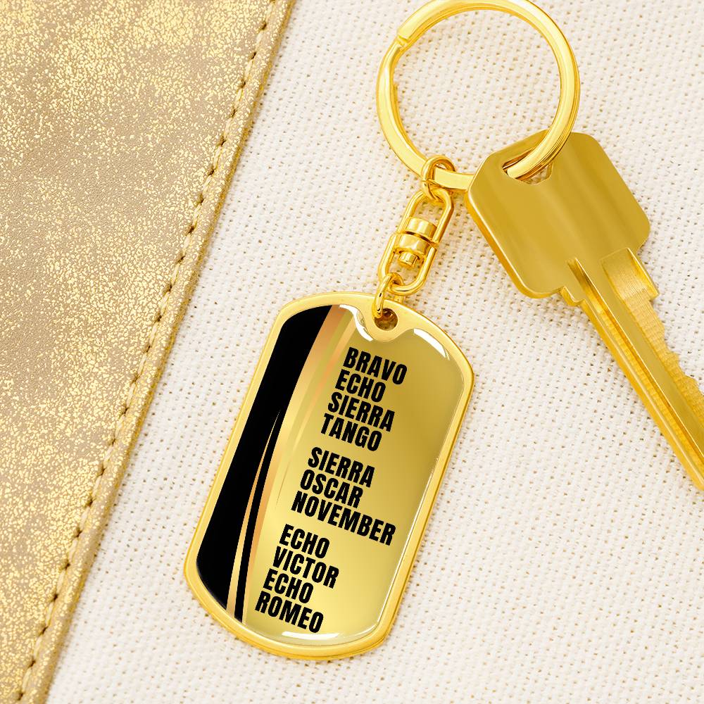 Best Son Ever in Military Code Dog Tag Keychain